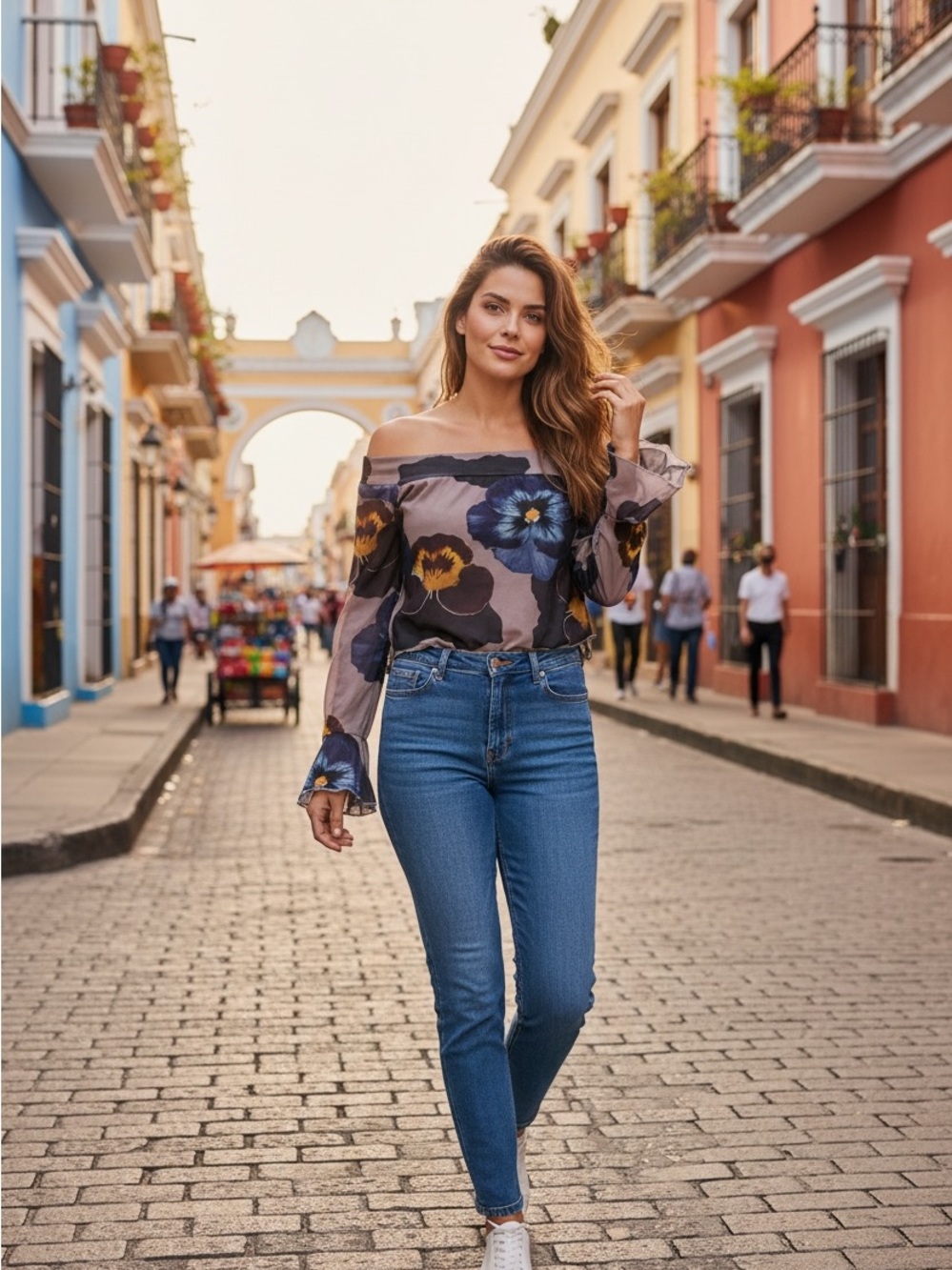 Ladies off the shoulder top.